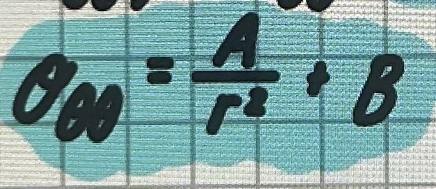 <p>circumferential stress (sigma theta,theta) varies in a thick-walled cylinder with radius r </p><ul><li><p>typically given by formula in picture where A and B are constants determined by boundary conditions </p></li></ul><p></p>