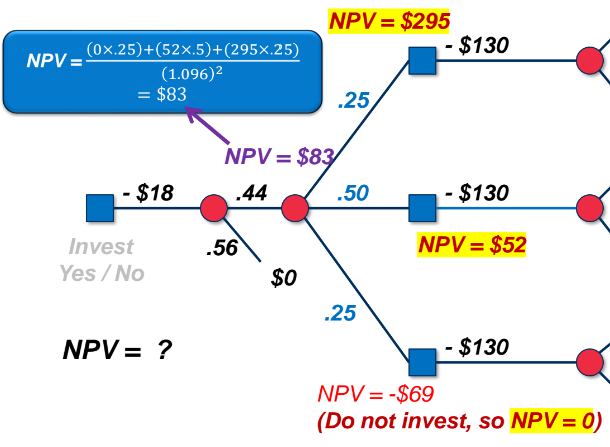 if NPV is (-), make sense to not invest, so NPV = 0