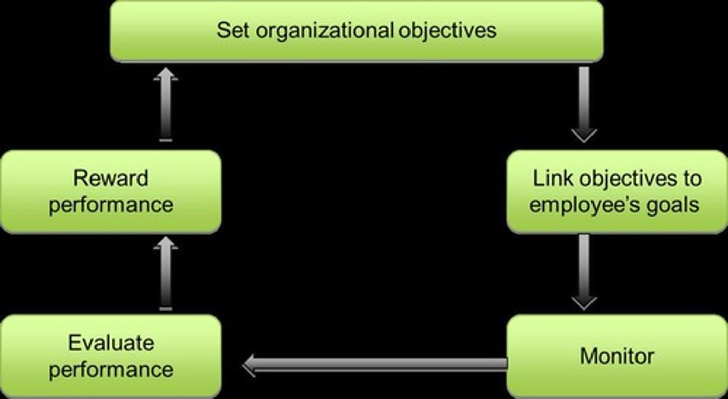 <p>The idea that setting ambitious but attainable goals can motivate workers and improve performance.</p>