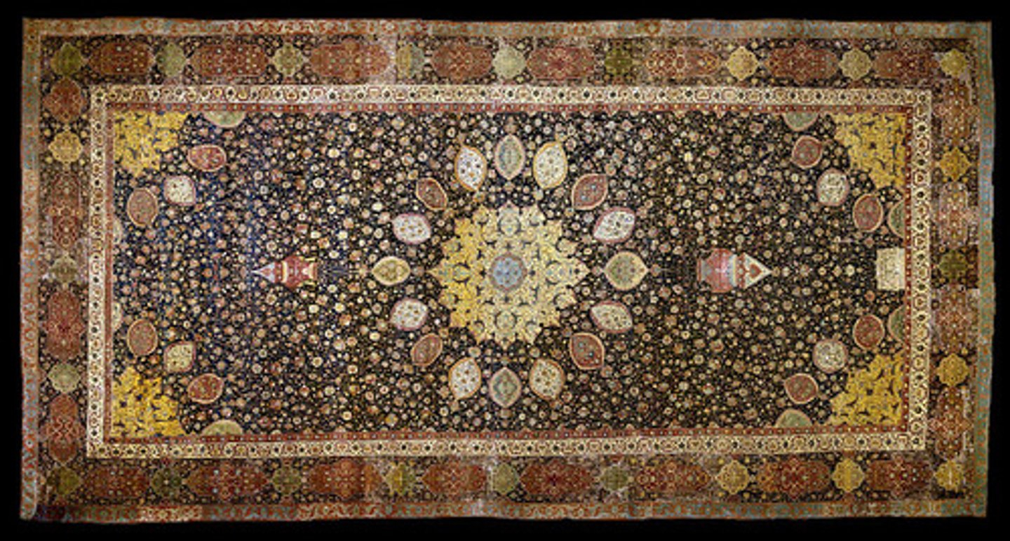 <p>commissioned by Maqsud Kashani</p><p>silk warps and wefts with wool pile</p><p>created for a mosque honoring a Sufi Shaikh</p><p>set of two, located in LA and other in UK)</p>