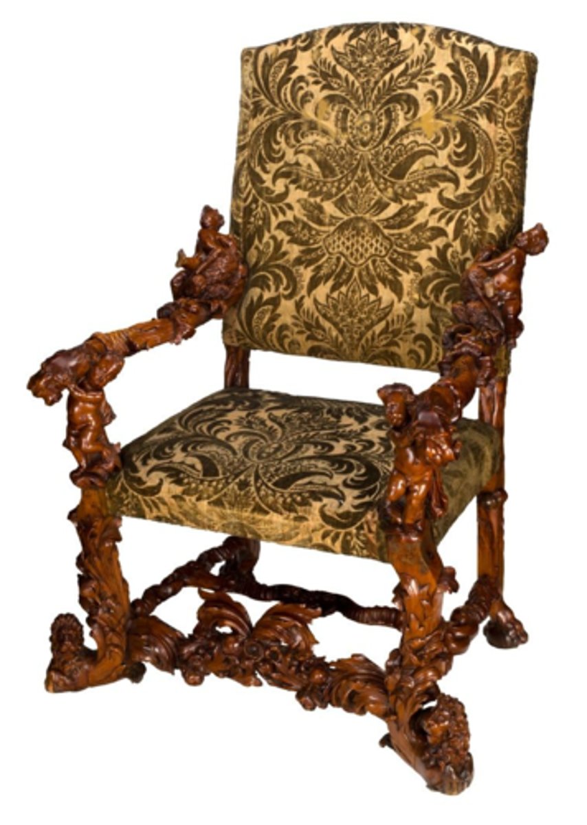 <p>French Baroque</p><p>Large imposing chair of gilded wood</p>
