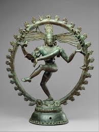 <p>11th century </p><p>copper alloy </p><p>Shiva depicted as the Lord of Dance </p><p>intended to be moveable </p><p>Shiva is the destroyer to make new beginnings </p><p>destruction and regeneration moves in tune with shivas dance </p><p>shivas foot on dwarf embodiment of ignorance </p><p>no facial expression </p>