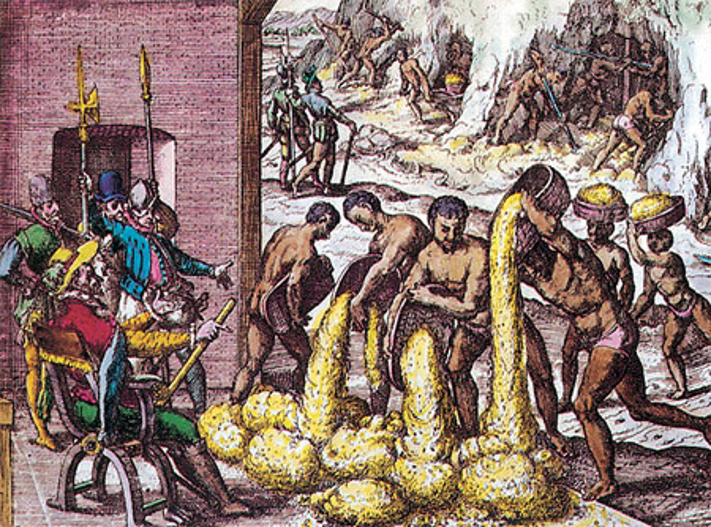 <p>An economic and social system system that permitted the conquering Spaniards to collect tribute from the natives and to use them as laborers. The system often saw abuses being so far from Spain and was a failure.</p>