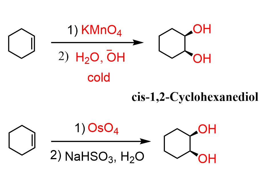<p>Pi bond is broken and an OH is added to each side of the bond. </p>