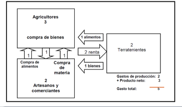 -Francisco Queasy: Fisiócrata 

decía que era como la circulación sanguínea 

Dividía a la población en 3 clases:
• Clase productiva: Agricultores→se encargaban de proveer los insumos necesarios al resto de la población.
• Clases estériles: Artesanos, comerciantes y la burguesía→sólo intercambiaban o utilizaban el producto de la tierra.
• Propietarios: terratenientes y clero