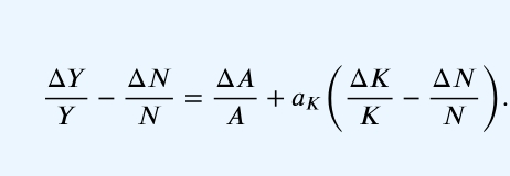 <p>The average growth rate of productivity (the left side of the equation) is equal to the equation of total labor productivity (the right side of the equation)</p>