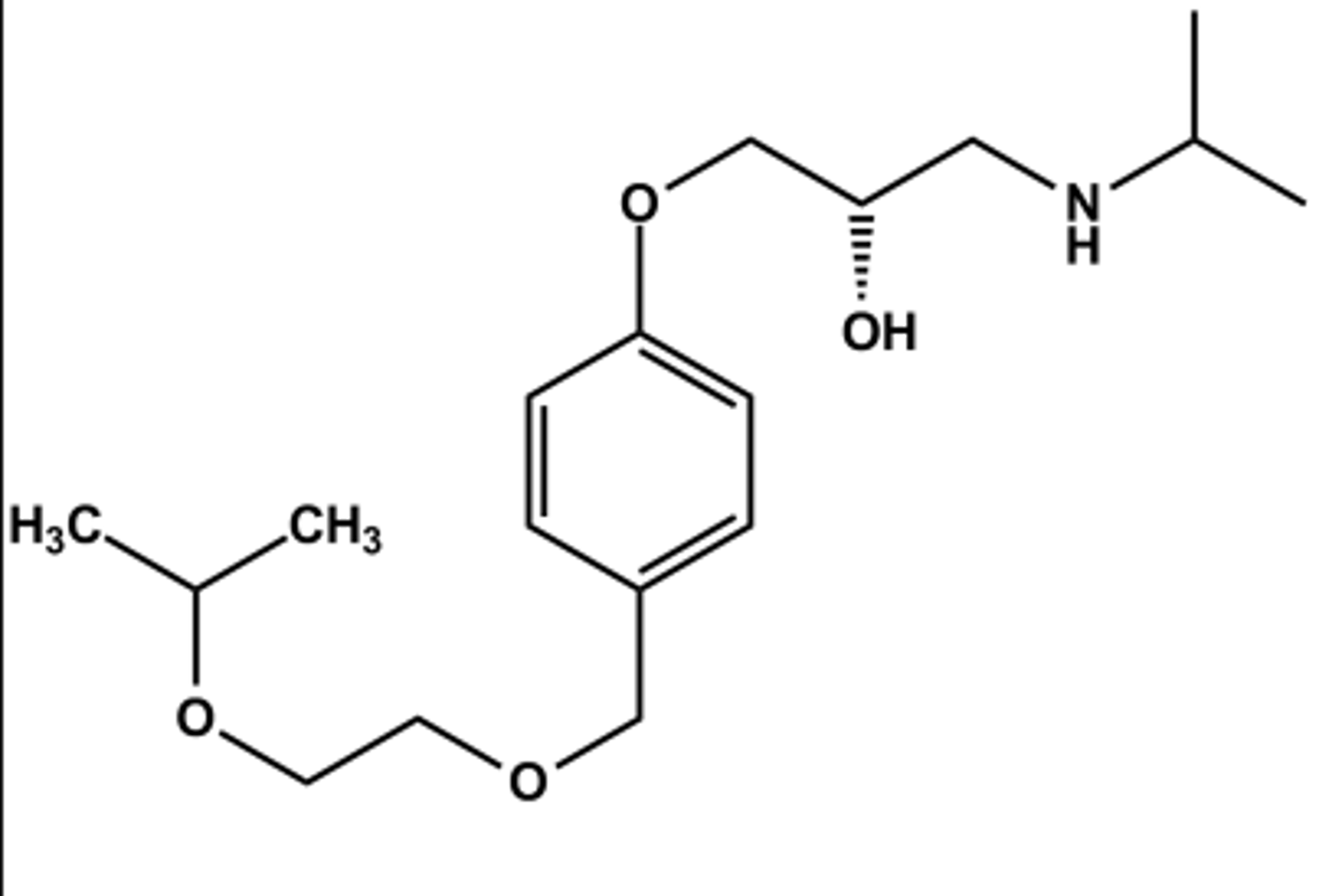 <p>LogP = 1.9; pKa = 9.5; T1/2 ca. 10 hr</p><p>Selective β1 -antagonist</p><p>Mixed metabolic profile; ca. 50% excreted unchanged, 50% by liver</p><p>Marketed as most balanced pharmacokinetic profile</p>