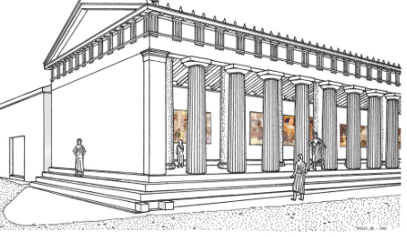 <p>“Athenian Agora” Archaic; 600 BCE</p><p>“Gather place” or “assembly”</p><p>Athletic, artistic, spiritual, and political events</p><p>Resources to build → shows power</p><p>Begin Doric Column usage</p><p><strong>Stoa - Agora</strong></p><p>Started this: Display paintings showing Greek military triumph BEHIND colonnades</p><p>Public space later copied by Romans in Forum of Trajan & House of Vettii</p>