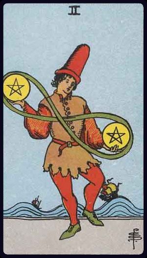 <p>TWO OF PENTACLES</p>