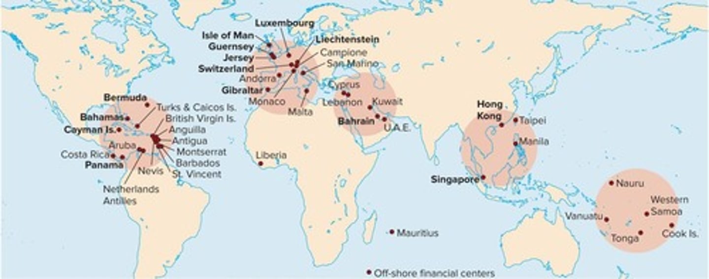 <p>Bermuda, Bahamas, Cayman Islands, Luxembourg, and Switzerland.</p>