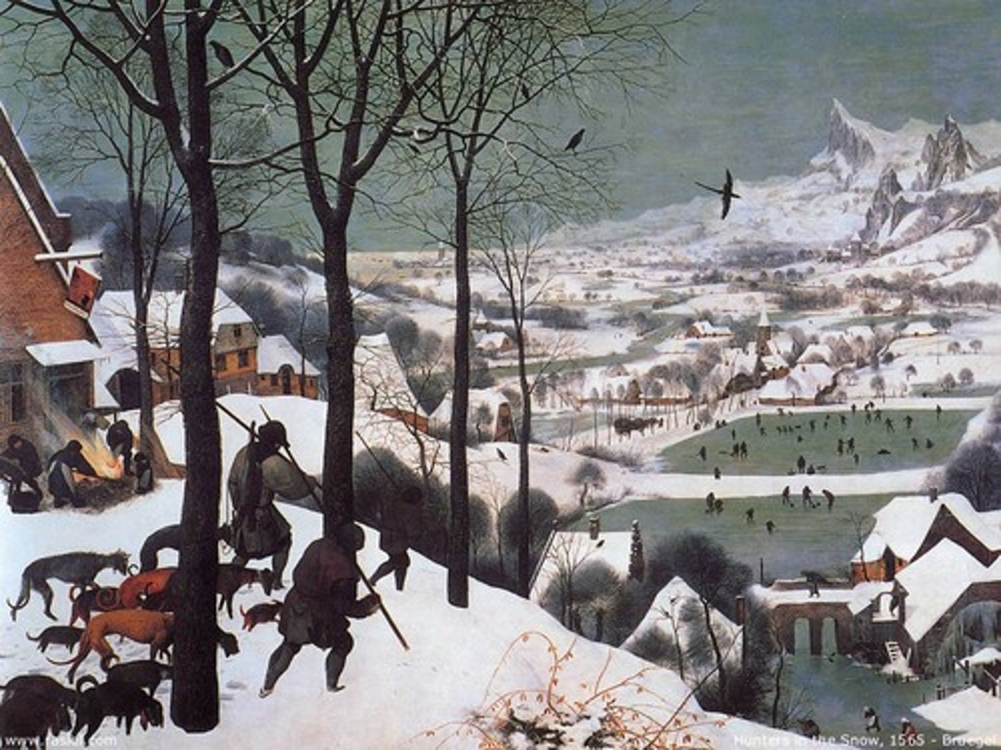 <p>Pieter Bruegel the Elder. 1565 C.E. Oil on wood. Commissioned by wealth Antwerp banker.<br><br>Reflects Netherlandish simplicity. Genre/narrative scenes of daily life. Elevated viewpoint. Atmospheric perspective. Composite landscape painting.</p>