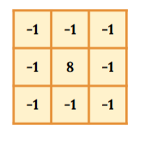 <p><span>ésto es, que tiene un</span><br><span>valor diferente del fondo y está ubicado en un área</span><br><span>homogénea, entonces será diferente a su alrededor.</span><br><br><span>Este kernel es similar al operador Laplaciano con un énfasis estricto en la detección en el elemento central</span></p>