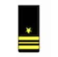 <p>One gold 1/2-inch stripe below one gold 1/4- inch stripe below one gold 1/2-inch stripe below a gold five pointed star (O4)</p>