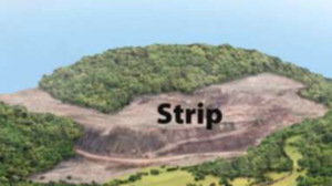 <p>removal of overlying vegetation and strips of soil and rock</p>