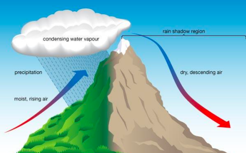 Cloud formation that occurs when warm moist air is forced to rise up the side of a mountain.
