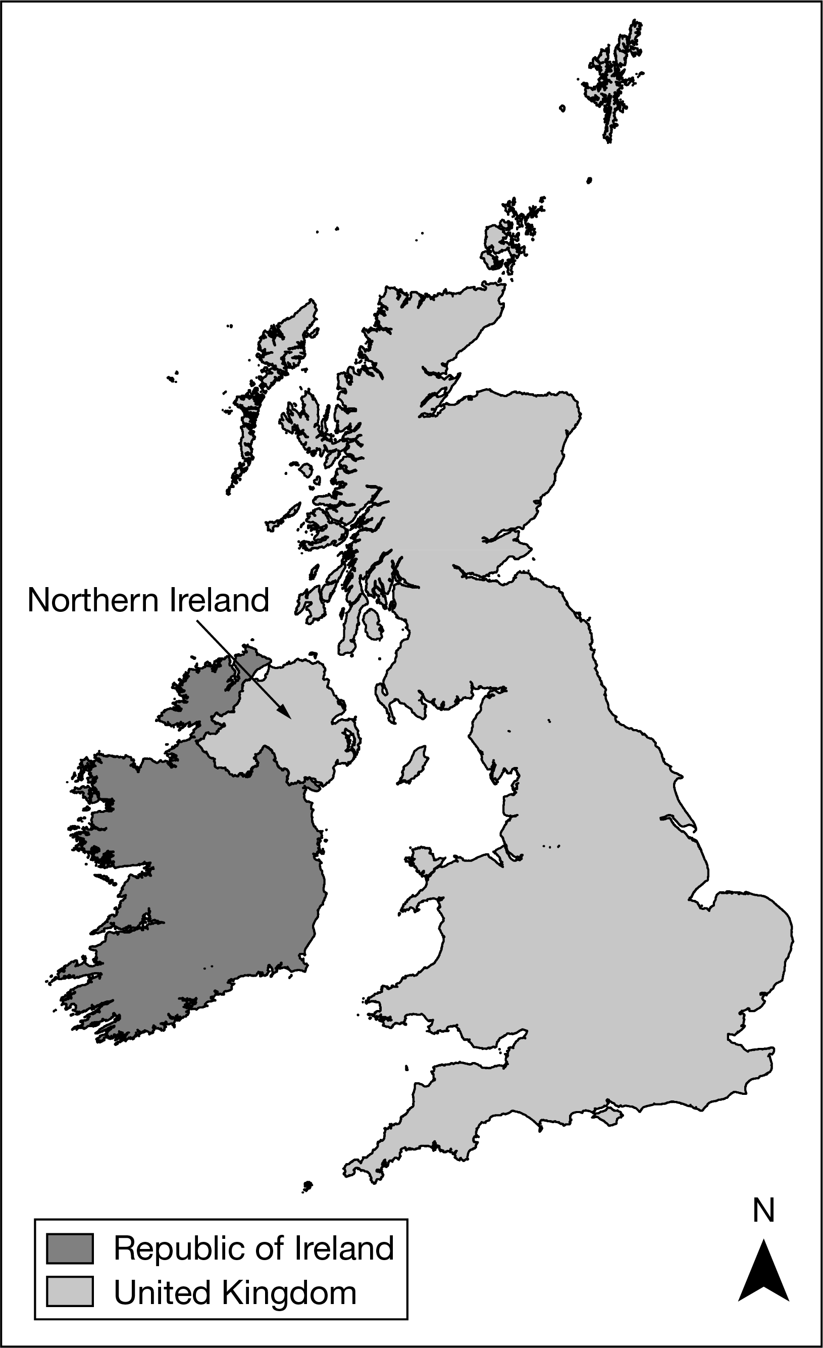 <p><span><span>Based on the map, which of the following can be identified as a true statement about Northern Ireland?</span></span></p>