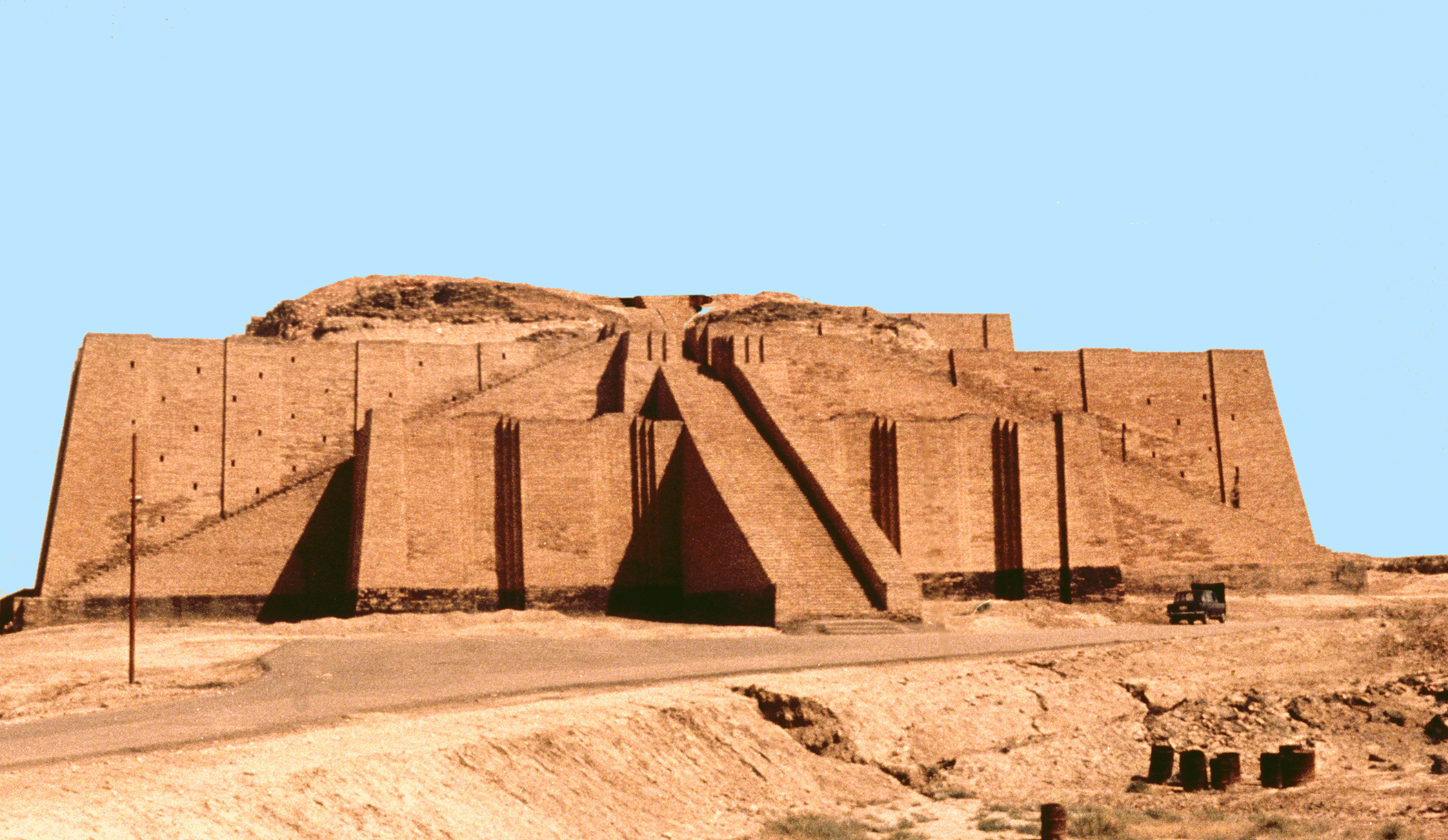 <p>The structure shown can be identified as a<br>A. pyramid from Old Kingdom Egypt that served as a tomb for deceased rulers<br>B. pylon from New Kingdom Egypt that served as entrance to a sacred complex<br>C. Sumerian ziggurat that served as platform for a temple<br>D. Persian apadana that served as a royal audience hall</p>
