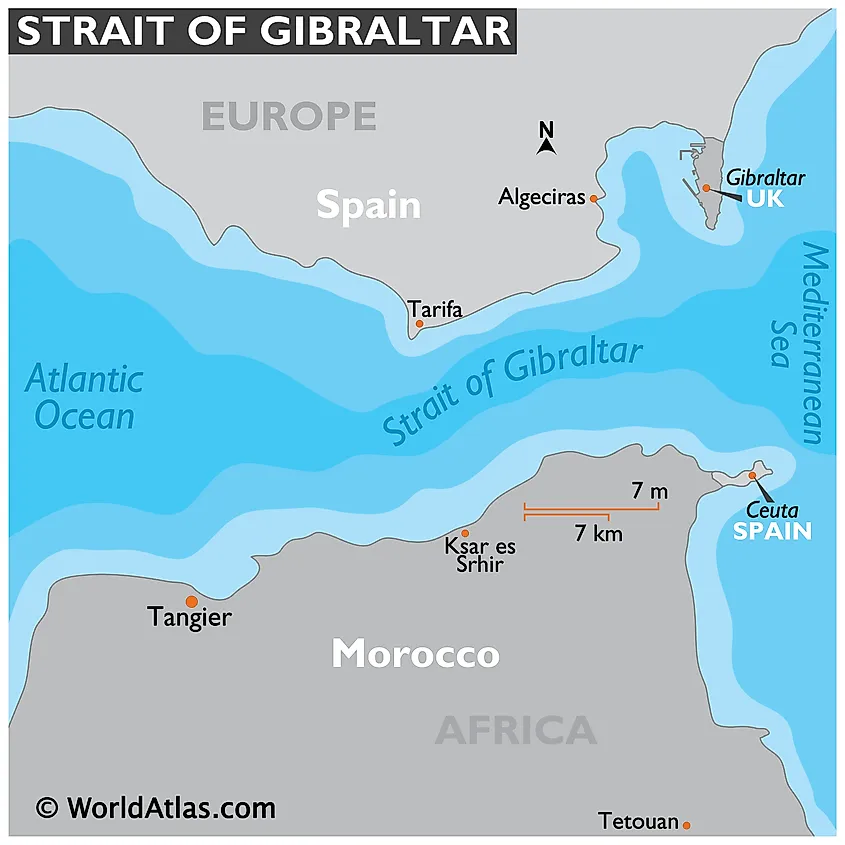 <p>between Spain and Morocco</p>