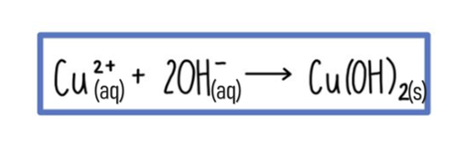 <p>- Blue solution reacts to form a blue precipitate of copper (II) hydroxide</p><p>- Precipitate is insoluble in excess sodium hydroxide</p>