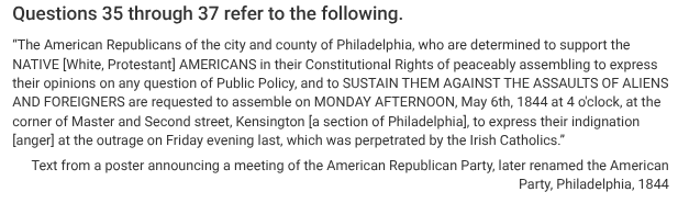 <p>Which of the following historical situations can best be used to explain how the excerpt would have been interpreted at the time?</p>