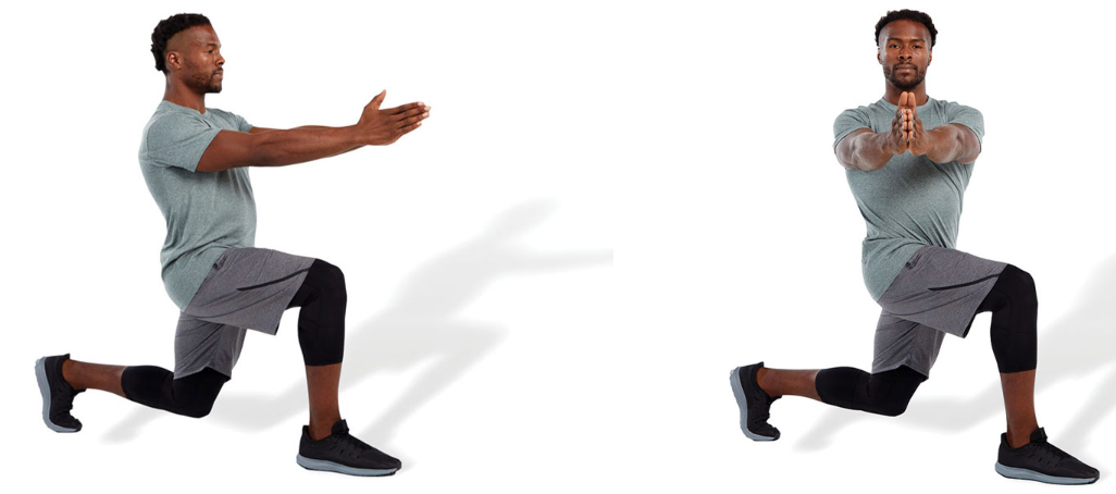 perform a forward lunge with trunk rotation toward the outside portion of the forward leg

this exercise can be performed with or without an external load, such as a medicine ball