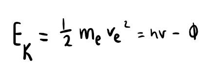 <p>where me is the mass of the electron, v is the speed of the electron and Φ is the work function of the material (energy required to remove an electron from the surface)</p>