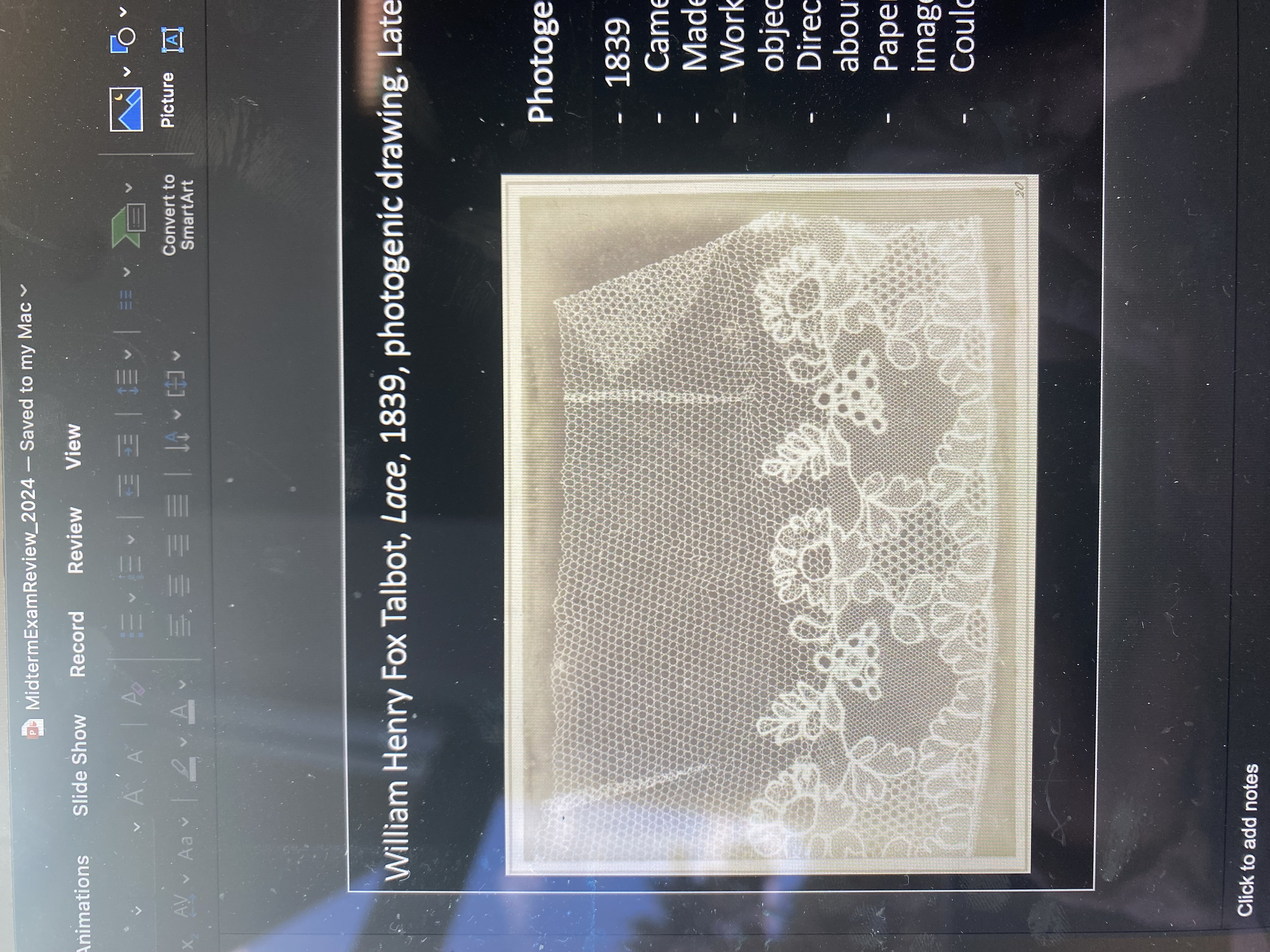 <p><span>William Henry Fox Talbot, Lace, 1839, photogenic drawing. Latency</span></p>