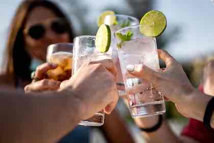 <p><span style="color: red">PAY FOR </span>the drinks </p>