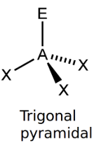 <ul><li><p>Trigonal pyramidal</p></li><li><p>107°</p></li><li><p>(E=LP)</p></li></ul><p></p>