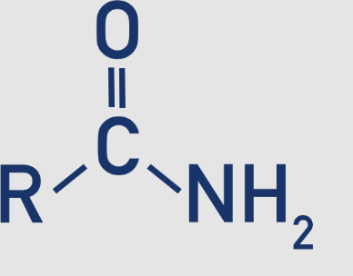 <p>The nitrogen is bonded to two hydrogen atoms 𝑅−𝐶(=𝑂)−𝑁𝐻2</p>