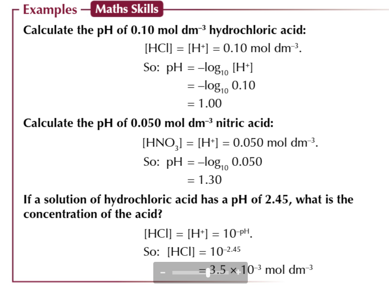 <p>meaning the H+ conc is the same as the acid conc</p>