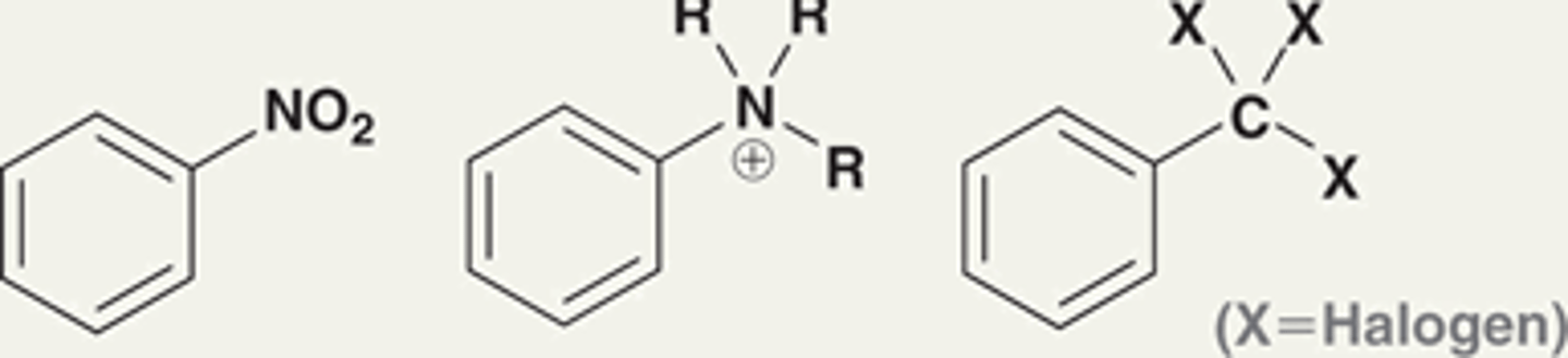 <p>Nitro (NO2) group</p><p>NR3+ group</p><p>CX3 group</p>
