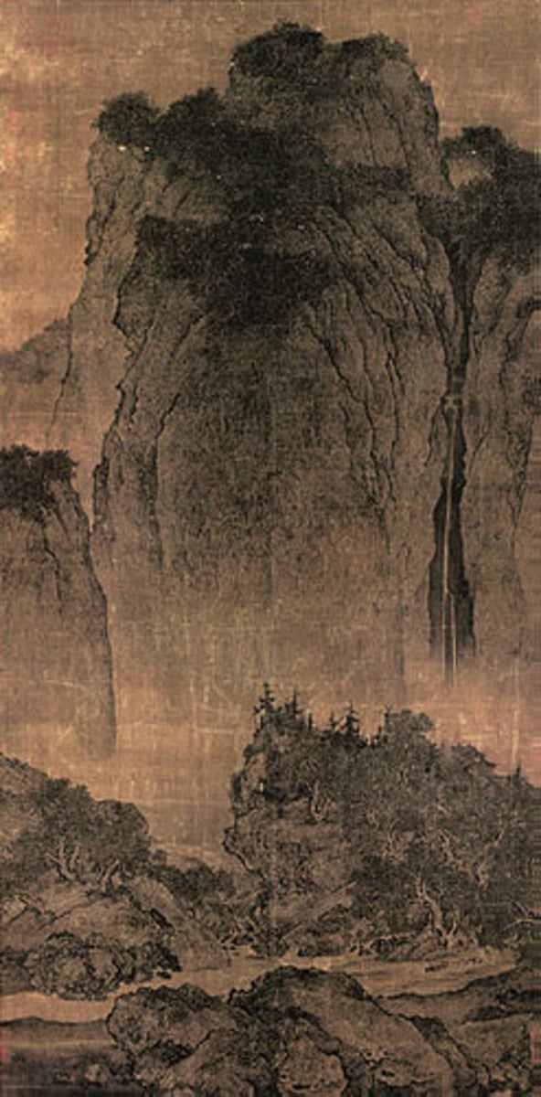 <p>Fan Kuan</p><p>China, Neo Confucianism</p><p>ink on silk hanging scroll</p><p>sense of awe in nature</p>