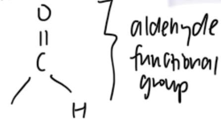 <ul><li><p>org compounds with aldehyde functional grp where H attached to carbonyl C</p></li><li><p>R — CHO</p></li><li><p>C<sub>n</sub>H<sub>2n</sub>O</p></li></ul><p></p>