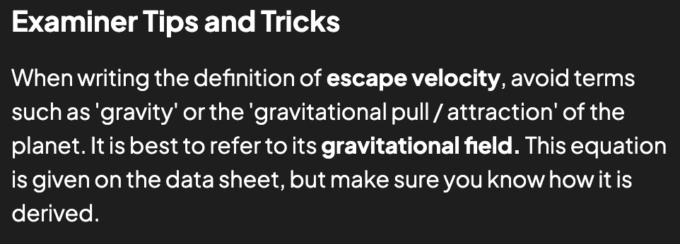 <p><strong>The minimum speed that will allow an object to escape a gravitational field with no further energy input</strong></p>