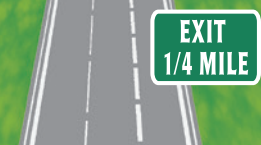 <p>exit the freeway or for the lane to end</p><p>exit or merge</p>