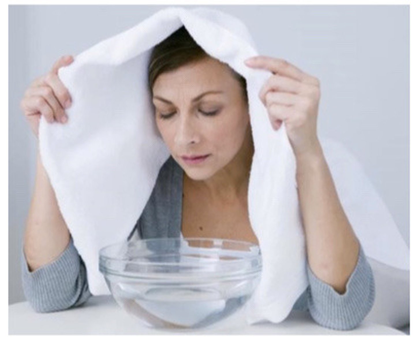 <p>bowl filled with warm water with towel; relieves congestion</p>