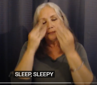 take both hands to the eyes from open to closed and from close to farther from the eyes. close your eye and tilt a bit. When you are sleepy do motion with one hand and move into a moving Y motion. 