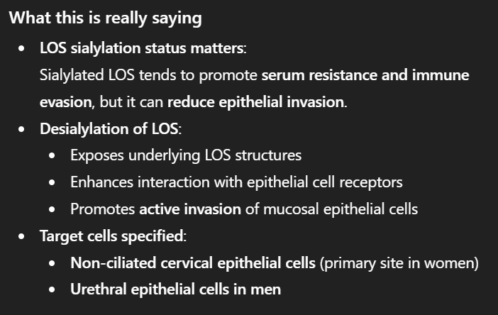 <ul><li><p>IgA proteases</p></li><li><p>Lipooligosaccharides LOS (Strong endotoxin)</p></li><li><p>Antigenic variation of pili (shuffle pili genes → Escape IS</p></li></ul><p></p>