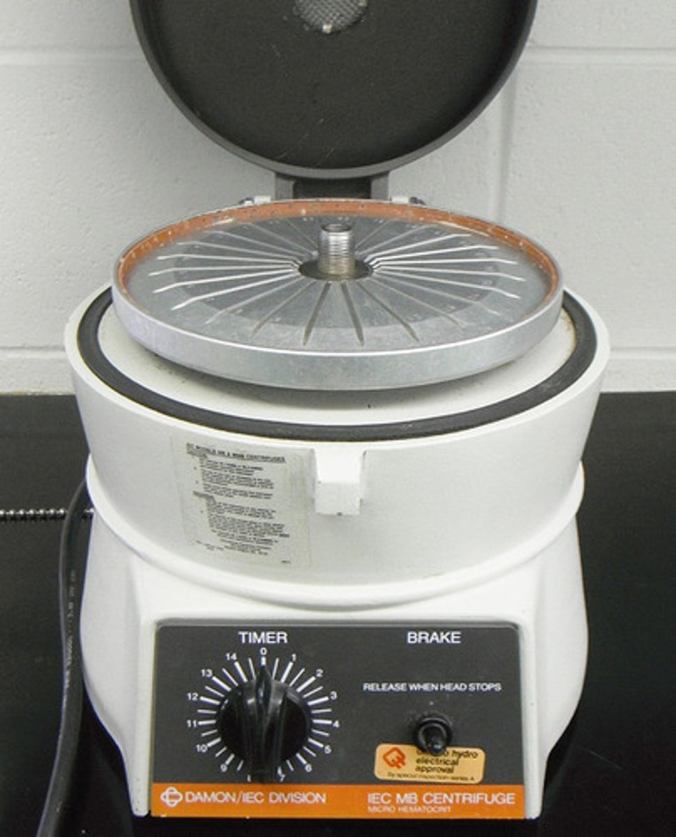 <p>An apparatus consisting essentially of a compartment spun about a central axis to separate contained materials of different specific gravities, or to separate colloidal particles suspended in a liquid.</p>