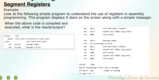 <p>specific areas defined in a program for containing data, code, and stack</p>