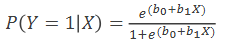 <ul><li><p>𝑒 = 2.718282 (grondtal van de natuurlijke logaritme)</p></li><li><p>Dit is een S-vormige functie (sigmoïdaal; dus niet-lineaire functie), met uitkomsten tussen 0 en 1</p></li><li><p>𝑏0 en 𝑏1 zijn de logistische (regressie)coëfficiënten</p></li><li><p>b1 bepaalt hoe steil de functie verloopt en de functie stijgt of daalt.</p></li></ul><p></p>