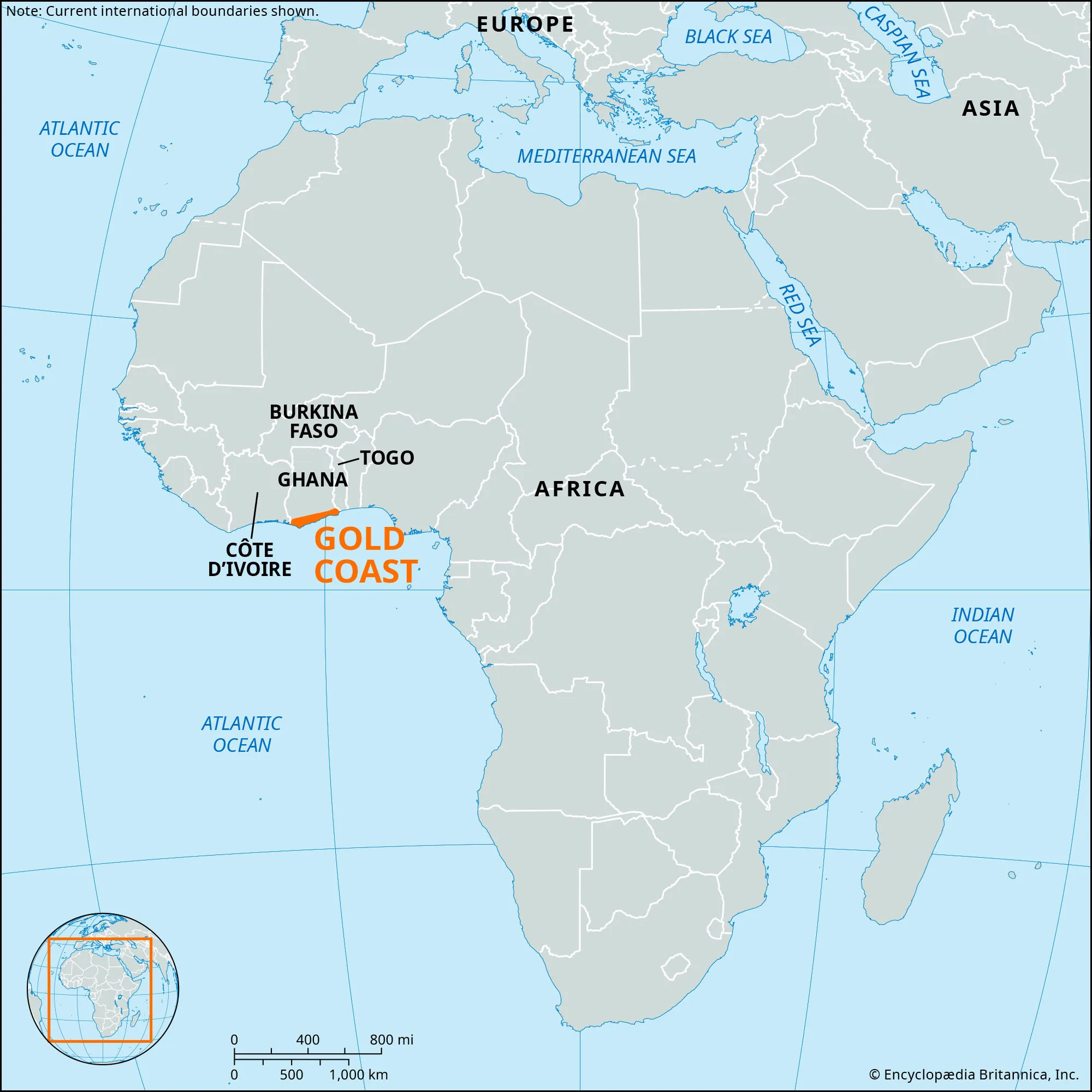 <p>A region in West Africa, now known as Ghana, that was a major hub for the trade of gold and other resources during the British colonial period.</p><p></p><p></p>