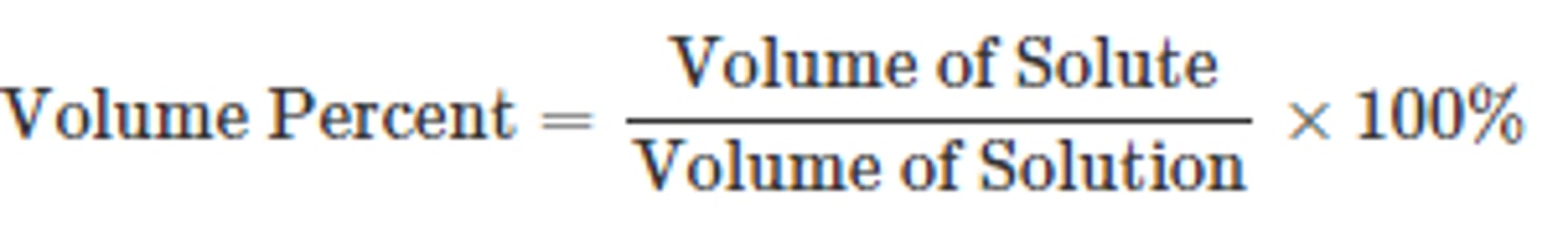 <p>(Volume of solute/volume of solution) x 100</p>