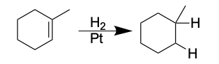 <p>Two hydrogens are added on either side of the alkene</p>