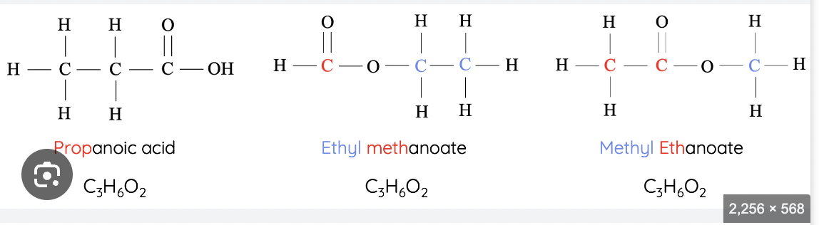 <p><strong>molecules with the same molecular formula, but different functional groups</strong></p>