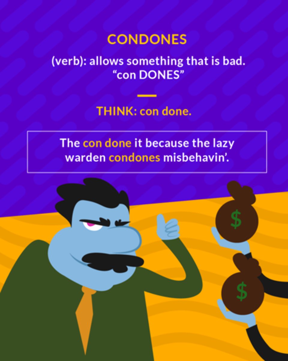 <p>(verb) to overlook, pardon, or disregard</p><p>(verb) to allow something that is bad</p>