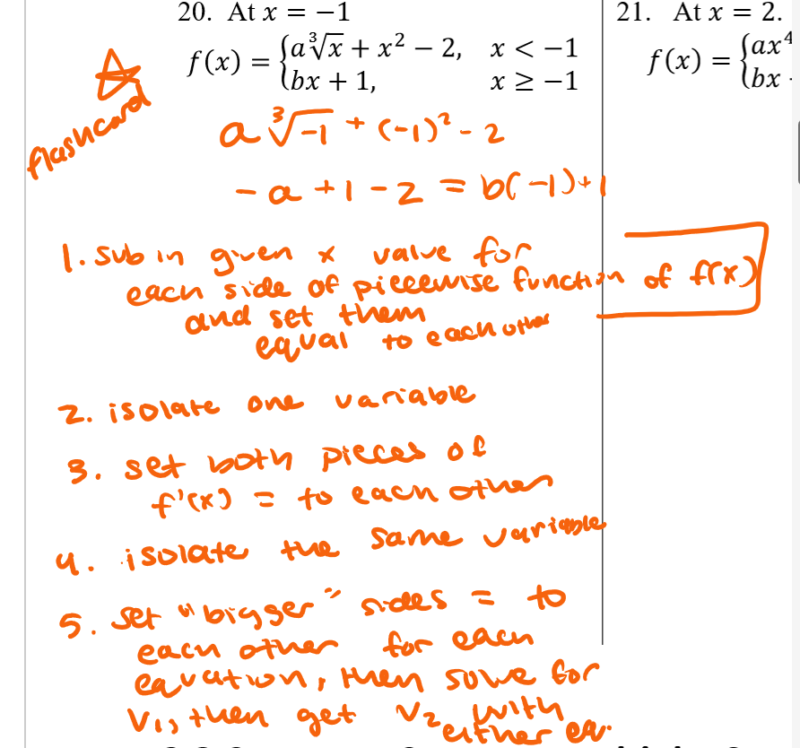 <p>what values of a and b would make the function differentiable at the given value of x (2.3)</p>