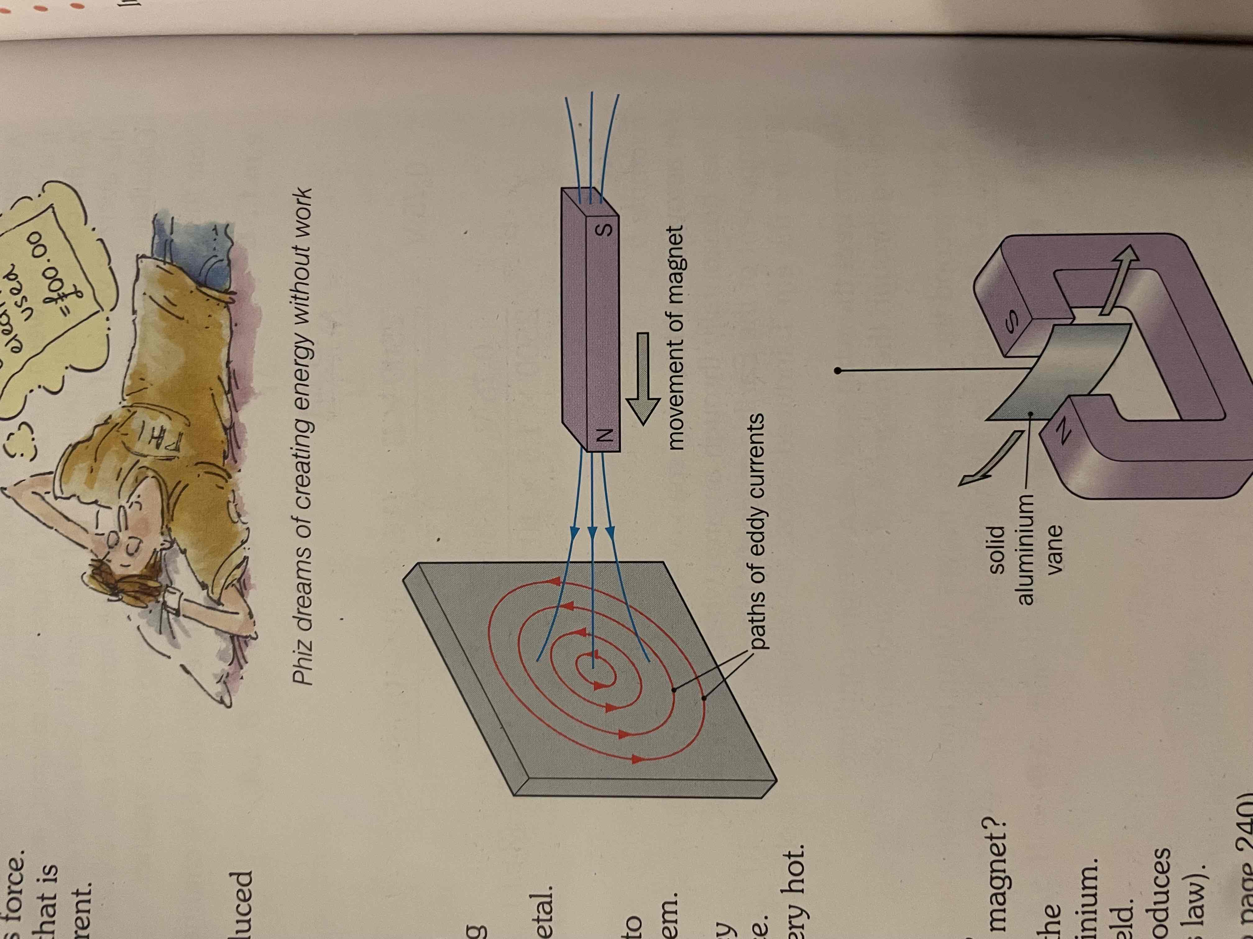 <p>when a metal is moved in magnetic field, eddy currents oppose direction to cancel out change in flux. these are massive since resistance is low</p>