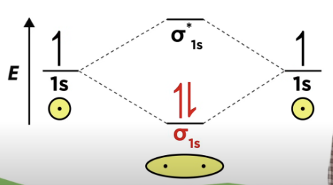<ul><li><p>each horizontal line represents one orbital that can hold two electrons</p></li><li><p>the molecular orbitals formed by the combination of the atomic orbitals are in the center</p></li><li><p>dashed lines show which of the atomic orbitals combine to form the molecular orbitals</p></li><li><p>the bonding orbitals have lower energy, and the anti bonding orbitals have higher energy</p></li></ul><p></p>